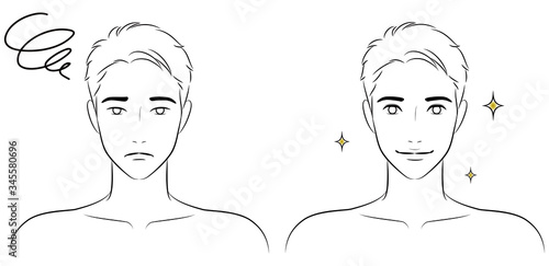 Double eyelid surgery before and after vector illustration for men.