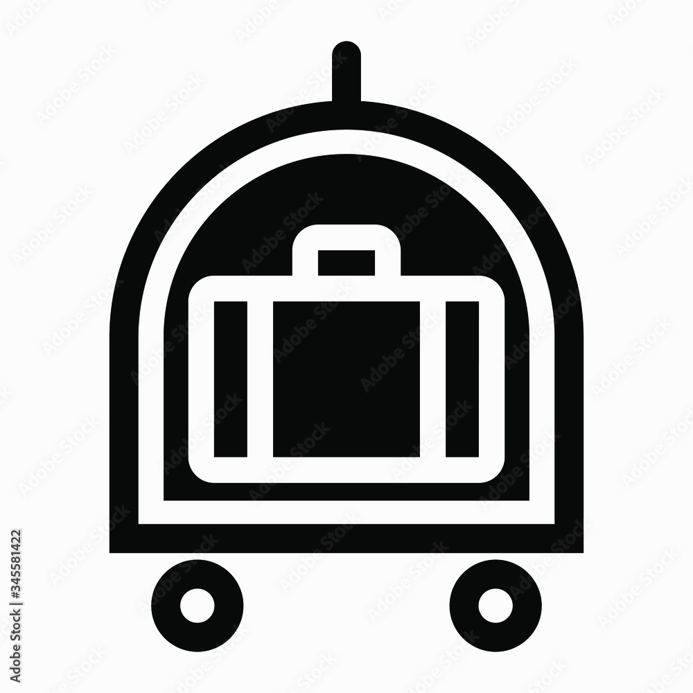Hotel baggage delivery icon. Carriage of hand luggage. Suitcase transportation system. Luggage illustration. Vector icon. Hotel baggage delivery icon. Carriage of hand luggage. Suitcase transportation system. Luggage illustration. Vector icon.