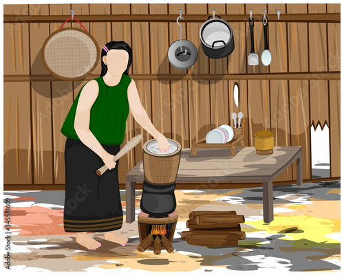 Woman cooking in the kitchen vector design