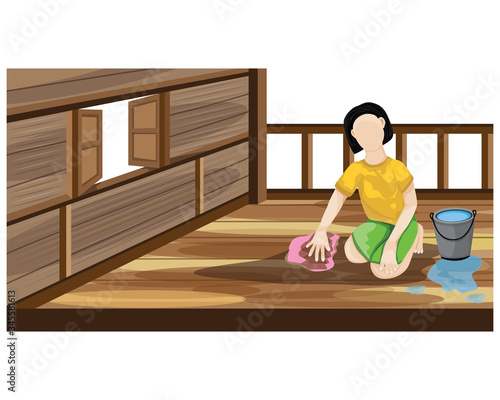 The girl is cleaning the house vector design
