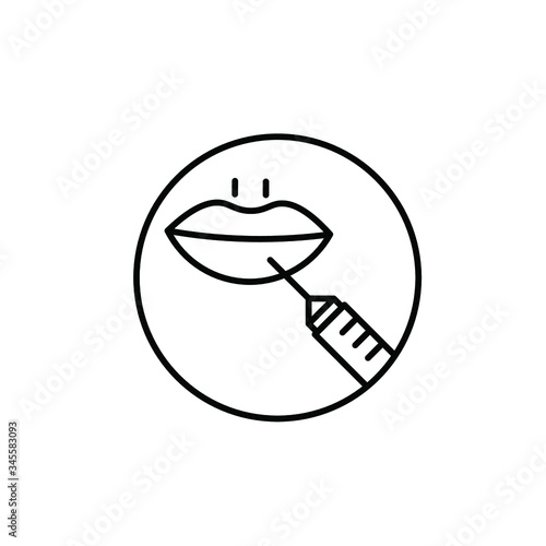 lip contour, botox injection on the lips with a syringe. cosmetic filler entry procedure. black vector graphics