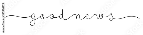 GOOD NEWS black vector monoline calligraphy banner with swashes