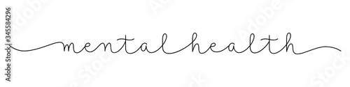 MENTAL HEALTH black vector monoline calligraphy banner with swashes