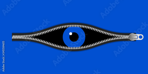 Blue Eye. Open Zipper concept. Vector illustration