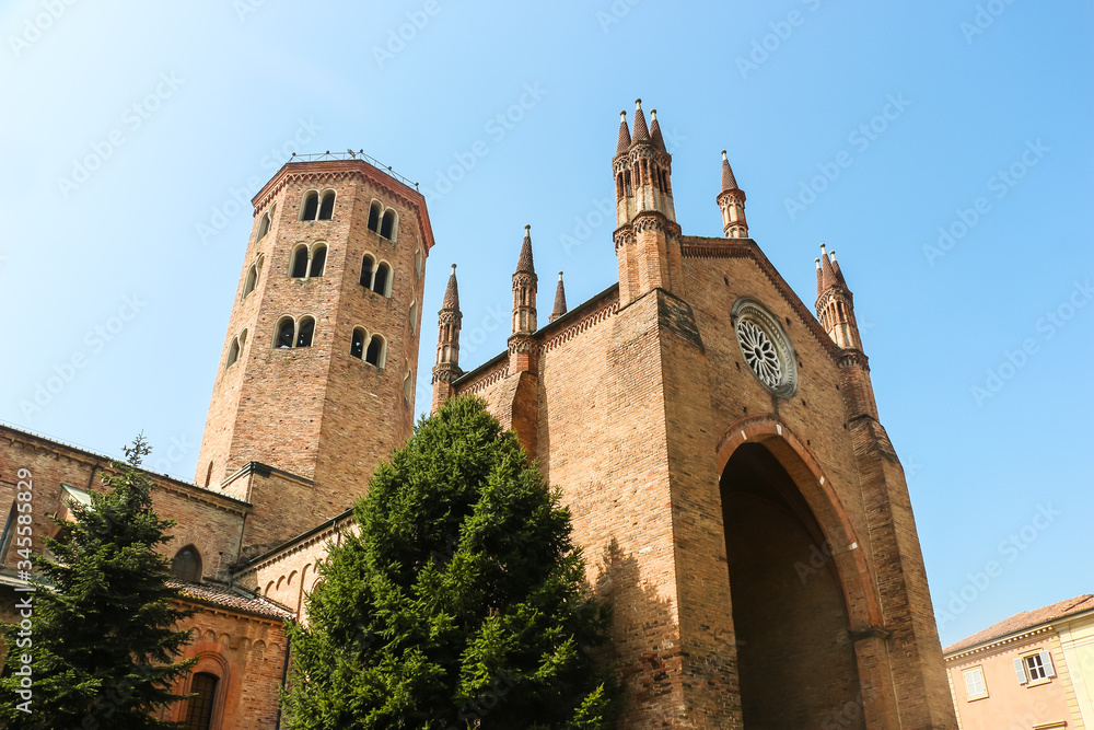 Piacenza, Italy. Beautiful architecture of catholic church Basilica of St. Antoninus (Basilica di Sant'Antonino) in Piacenza.