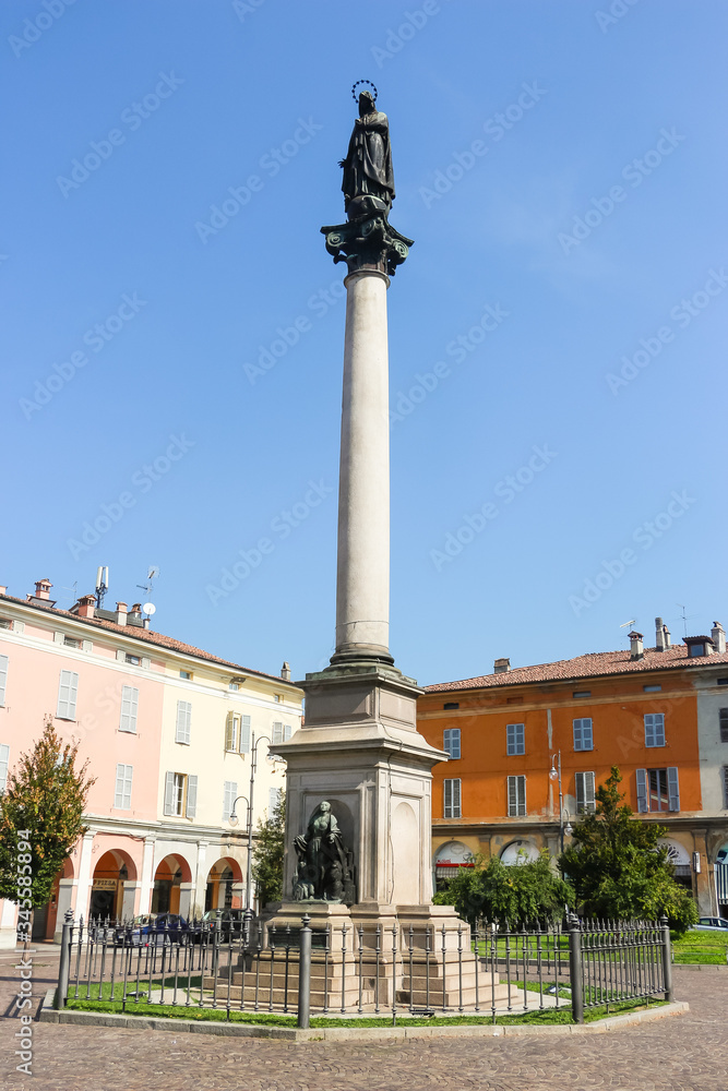Piacenza, Italy. Historical landmark in Piacenza city centre (Monumento all’Immacolata)