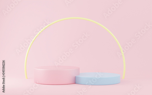 3d rendering scene with composition empty colorful step cube podium for cosmetic product presentation & abstract background. Mockup Geometric shape in pink pastel colors. Minimal design empty space.