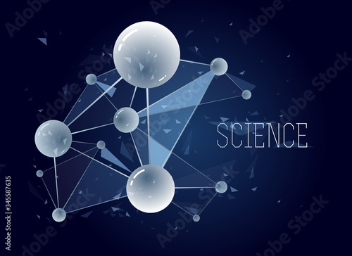 Molecules vector abstract background, 3D dimensional science chemistry and physics theme design element, atoms and particles micro nano scientific illustration.