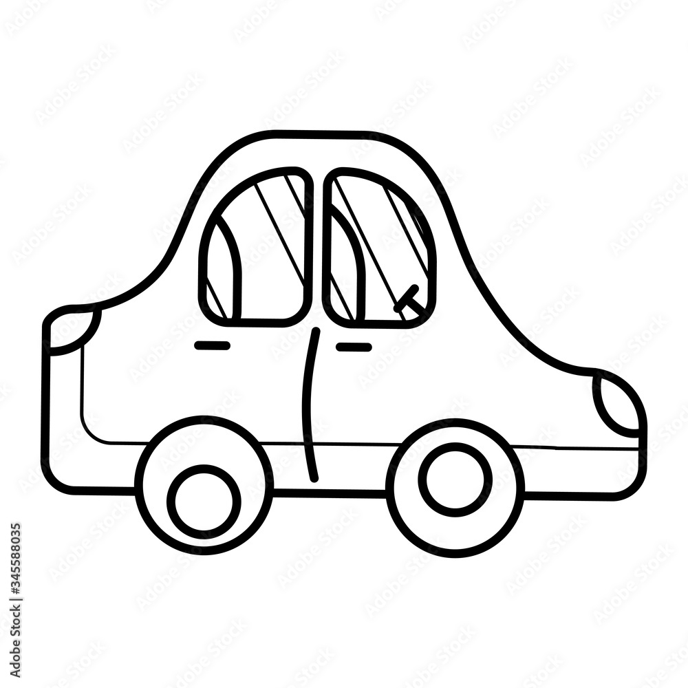 Fototapeta premium template for baby coloring. illustration with a toy cartoon car with passenger seats and steering wheel