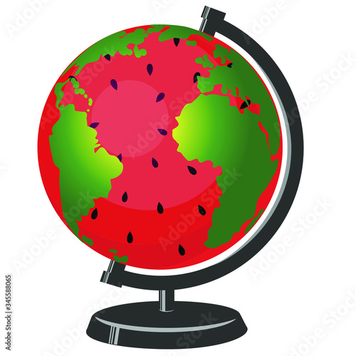 
globe made of watermelon with continents and seeds