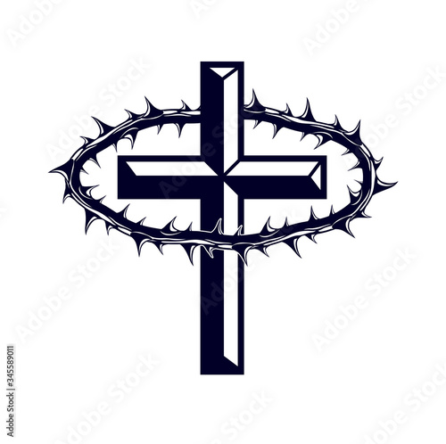 Martyr vector concept logo or sign, Christian religion and faith saint person, martyrdom blackthorn thorn wreath crown, Jesus Christ, suffering pain.