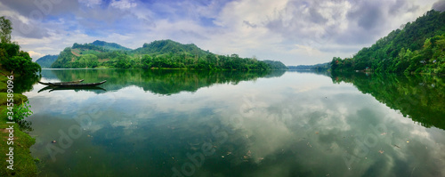 The landscape of Karnaphully river in Kaptai, Rangamati, Bangladesh.  photo