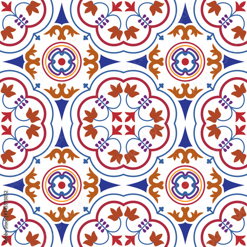 Seamless tiles background in portuguese style. Mosaic pattern for ceramic in dutch, portuguese, spanish, italian style.