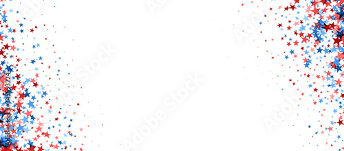 Blue and red confetti stars background.