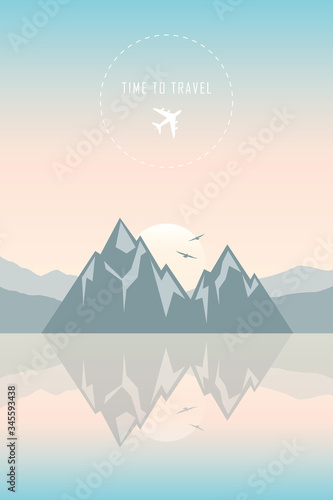 Fototapeta Naklejka Na Ścianę i Meble -  time to travel mountain by the sea landscape vector illustration EPS10