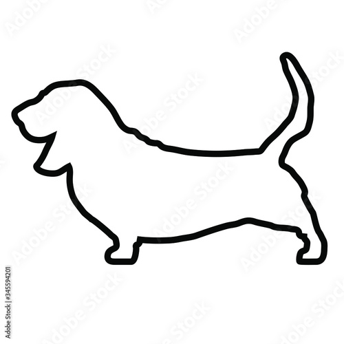 Basset hound dog breed Basset hound on white square. all objects are isolated and you can move they. Dog breed vector black silhouette. Dog breed black icons isolated on white background.  photo