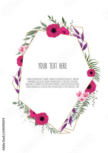 Vector illustration of a beautiful floral frame with geometric frame