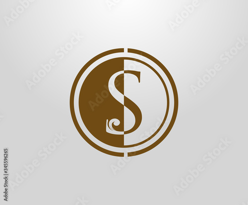 Circle S Letter Stamp logo. Graceful royal style Initial S. Vintage letter drawn emblem for book design,wedding invitation, brand name, business card, Restaurant, Boutique, Hotel.