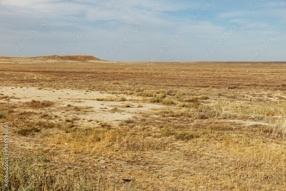 empty steppe in Kazakhstan. Dry grass in the autumn steppe. Landscape. empty steppe in Kazakhstan. Dry grass in the autumn steppe. Landscape.