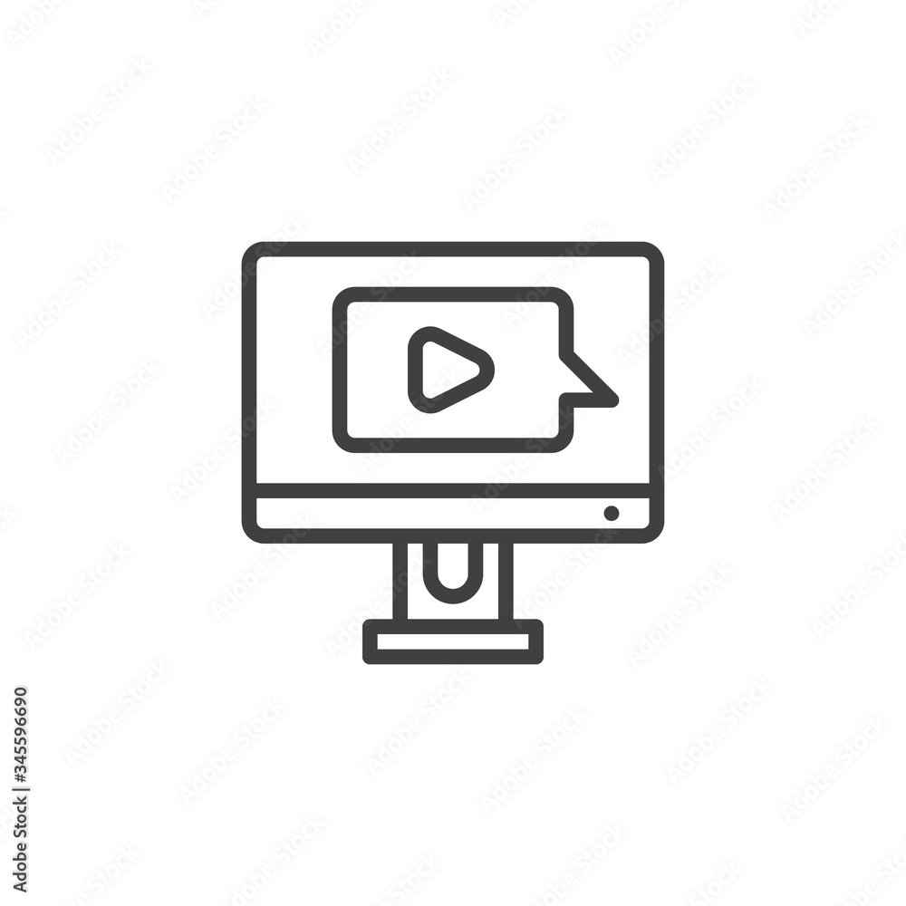 E-learning, media message line icon. linear style sign for mobile concept and web design. Video call button outline vector icon. Symbol, logo illustration. Vector graphics E-learning, media message line icon. linear style sign for mobile concept and web design. Video call button outline vector icon. Symbol, logo illustration. Vector graphics