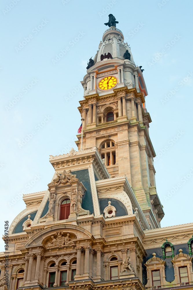 Clock tower of the City Hall building, Philadelphia, Pennsylvania, United States