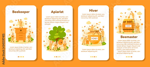Hiver or beekeeper mobile application banner set. Professional farmer