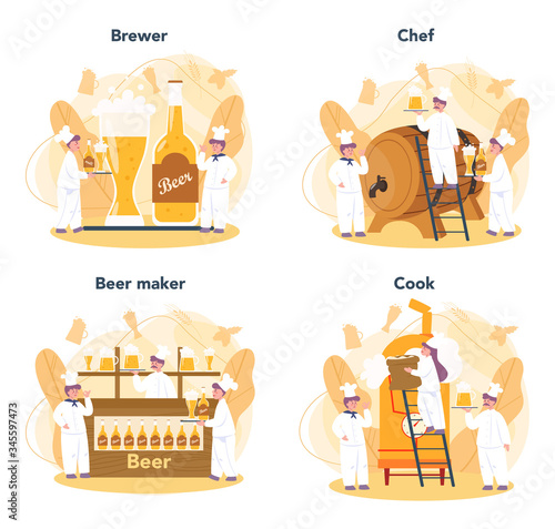 Brewery set. Craft beer production, brewing process. draught beer