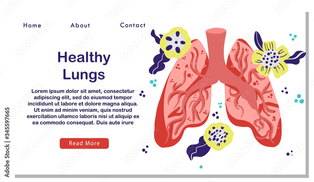 Vector healthy lungs on flowers. Background for label, advertisement of pulmonary medicine, landing or banner for pulmonology clinic, design for website or article about respiratory system health.