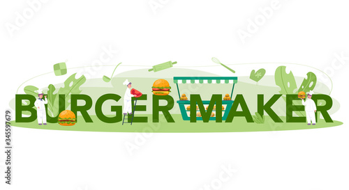 Fast food, burger house typographic header concept. Chef cook tasty