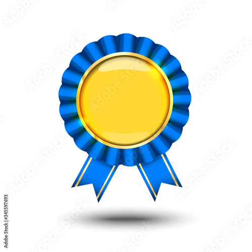 set of yellow badge medal icon with blue ribbon. template for about the award for the victory of the first achievement and quality, courage, victory day, may 9
