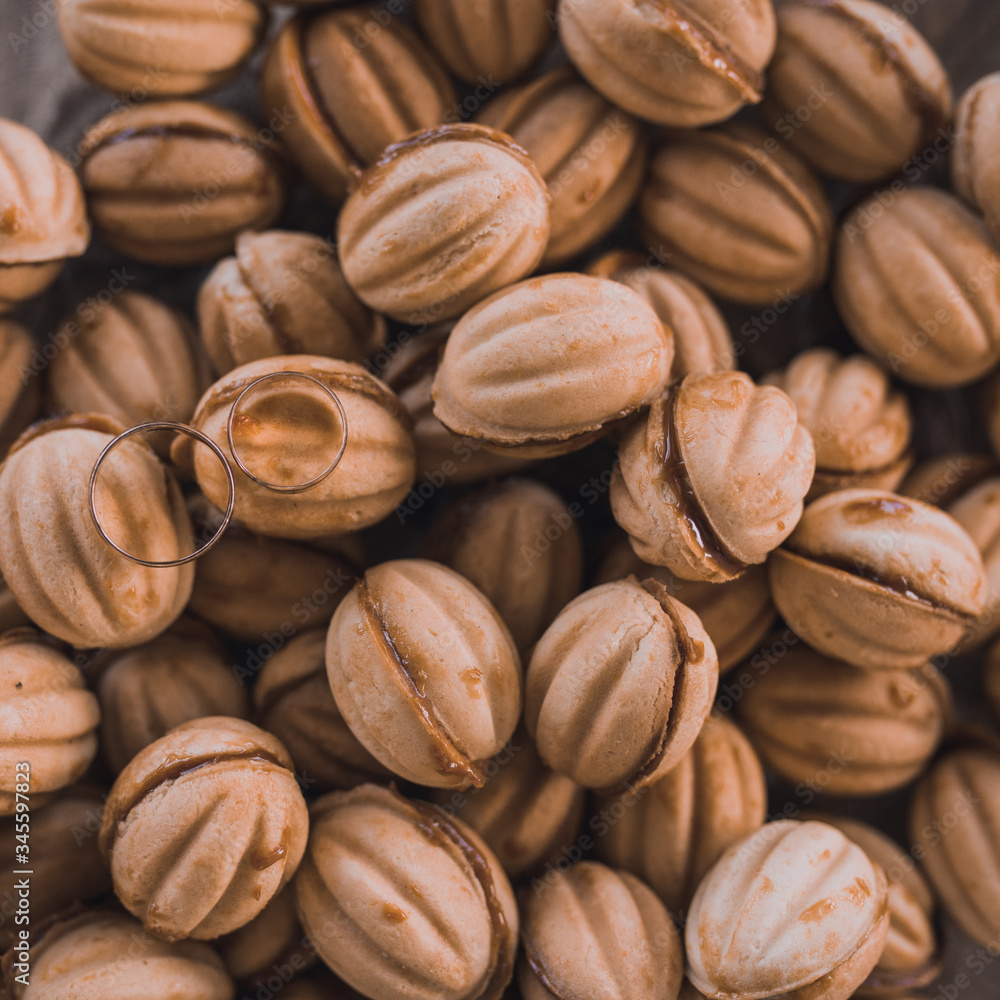 Naklejka premium catering services in restaurant outdoor on wedding ceremony. Food and glass of champagne. restaurant