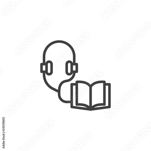 Audio guide line icon. Open book and headphones linear style sign for mobile concept and web design. Audio book outline vector icon. Symbol, logo illustration. Vector graphics