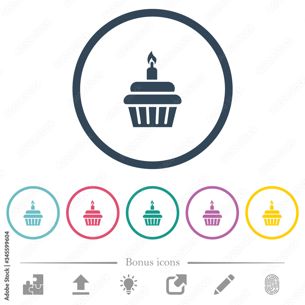 Birthday cupcake flat color icons in round outlines Birthday cupcake flat color icons in round outlines