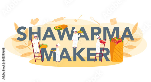Shawarma street food typographic header concept. Chef cooking