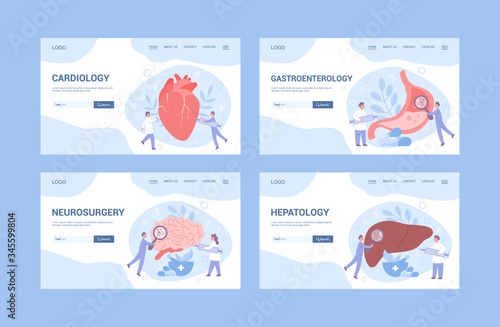 Medical specialty and examination web banner or landing page set.