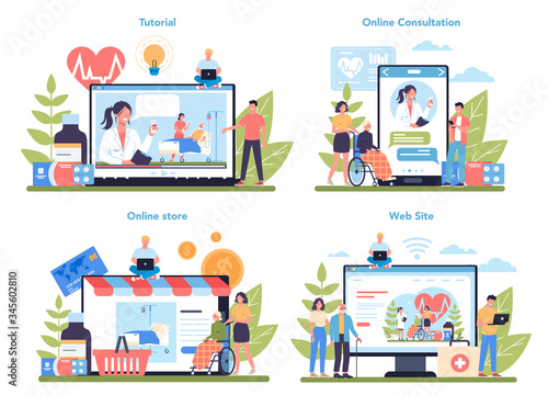 Nurse online service or platform set. Medical occupation, hospital