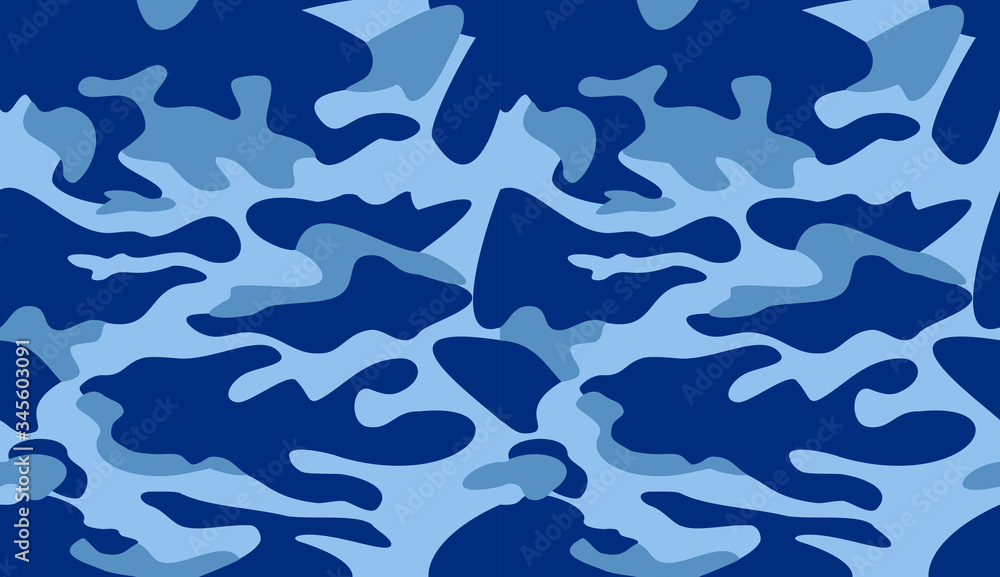 Camouflage pattern background vector. Classic clothing style masking camo repeat print. Virtual background for online conferences, online transmissions. Blue colors marine texture Camouflage pattern background vector. Classic clothing style masking camo repeat print. Virtual background for online conferences, online transmissions. Blue colors marine texture