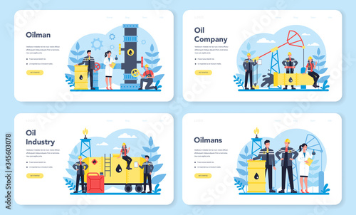 Oilman and petroleum industry web banner or landing page set.
