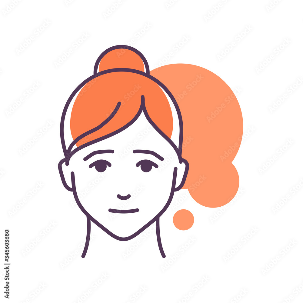 Human feeling pity line color icon. Face of a young girl depicting emotion sketch element. Cute character on yellow background. Outline vector illustration. Human feeling pity line color icon. Face of a young girl depicting emotion sketch element. Cute character on yellow background. Outline vector illustration.