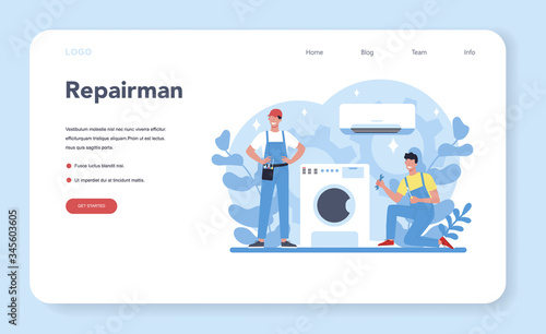 Repairman web banner or landing page. Professional worker