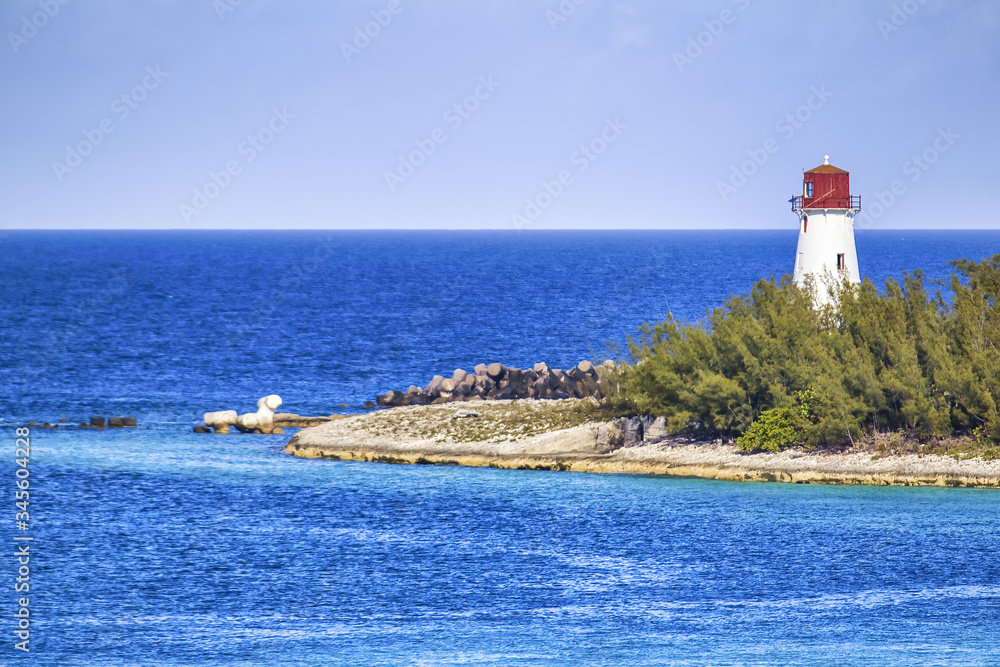 Beautiful coast and lighthouse of Nassau, Bahamas