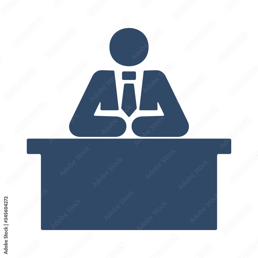 Man sitting behind the desk. Businessman or working man sign. Man sitting behind the desk. Businessman or working man sign.