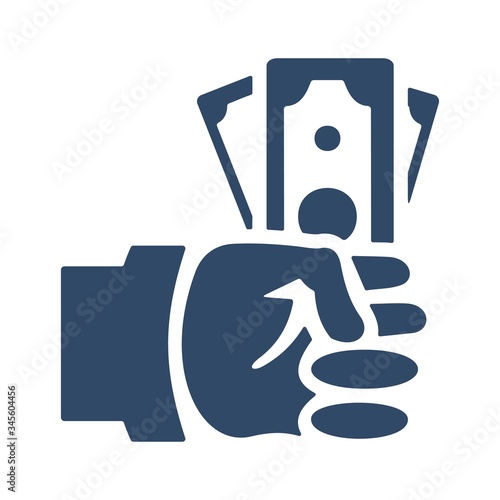 Hand holding money illustration. Flat icon design for finance concept.