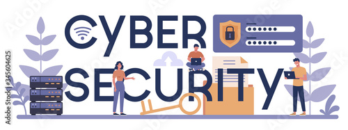 Cyber or web security typographic header concept. Idea of digital data