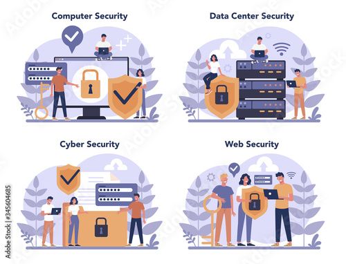 Cyber or web security concept set. Idea of digital data protection