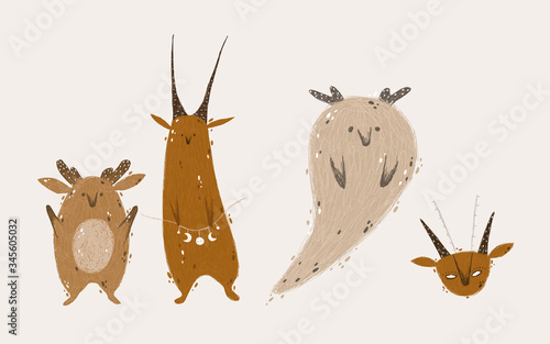 character cute childish wild forest spirit. for printing in the design of a nursery or wallpaper
