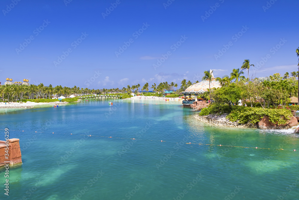 Amazing tropical beach and resort on a beautiful sunny day. Holiday and relax concept