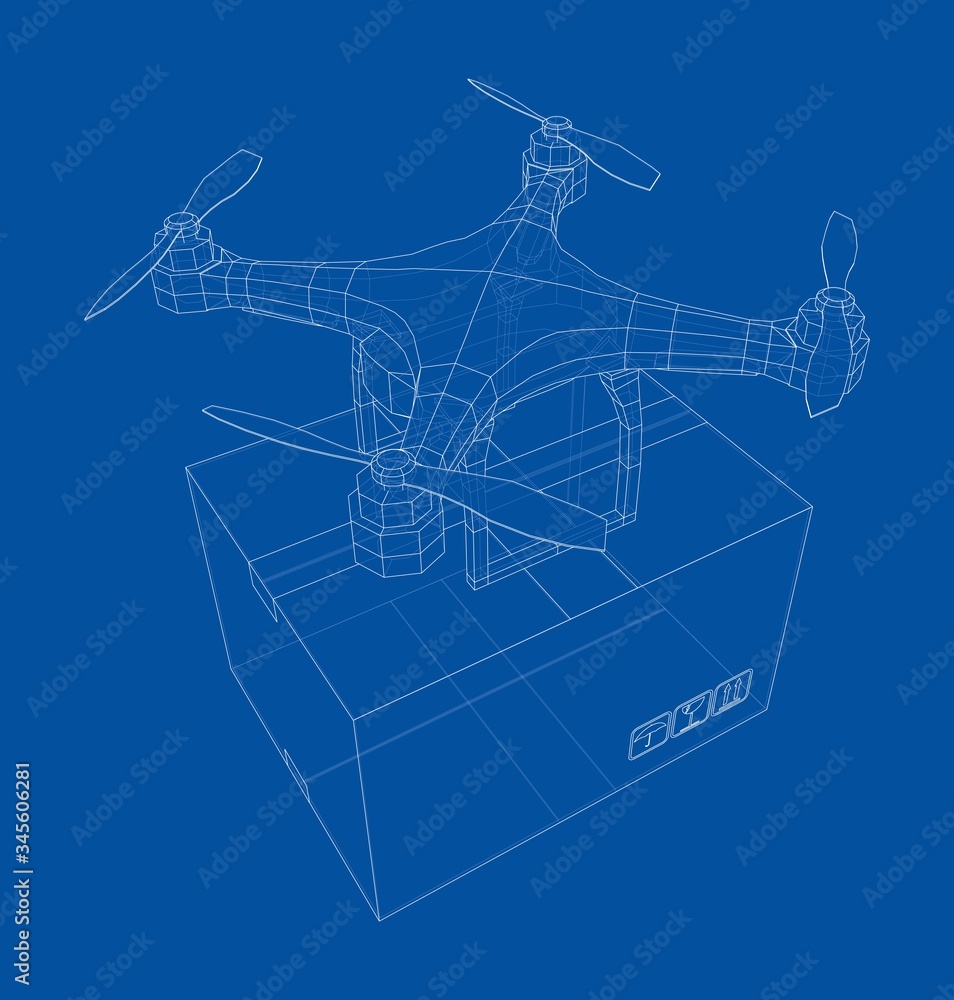 Delivery drone concept outline. Vector