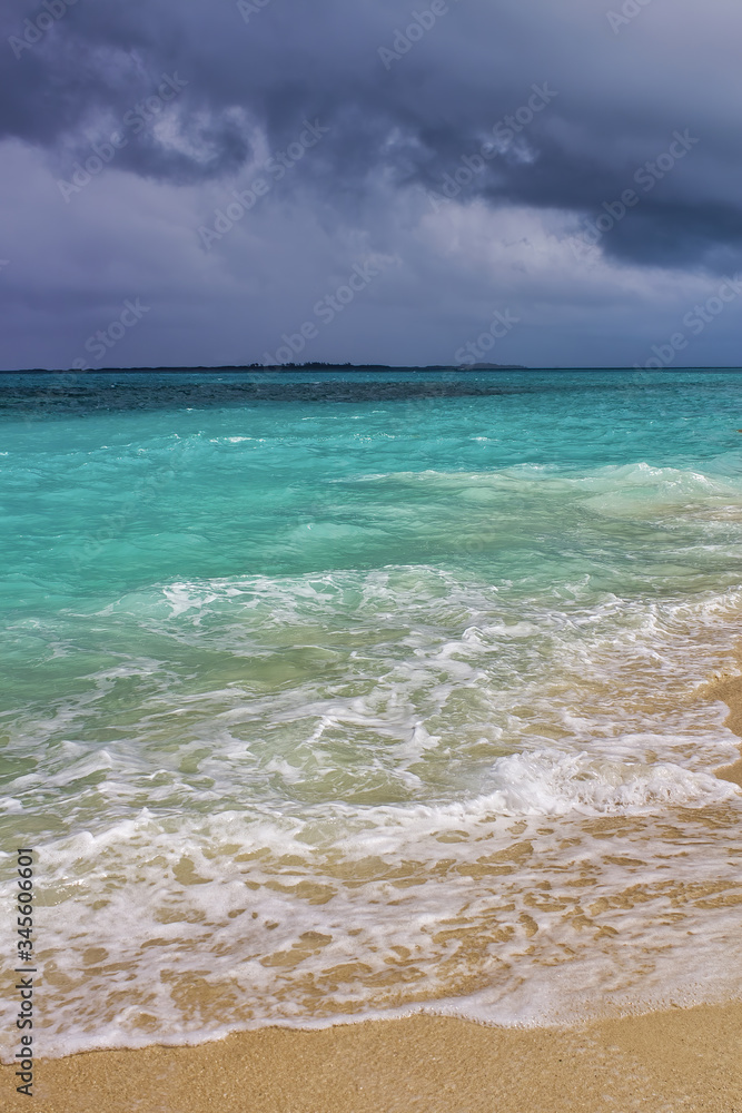 Obraz premium Waves crushing on the shoreline on a tropical beach. Vacation concept