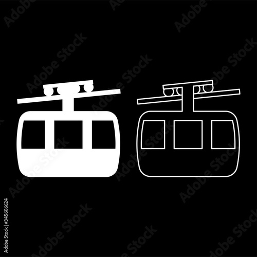 Funicular air way cable car Ski lift Mountain resort Aerial transportation tourism Ropeway Travel cabin icon outline set white color vector illustration flat style image